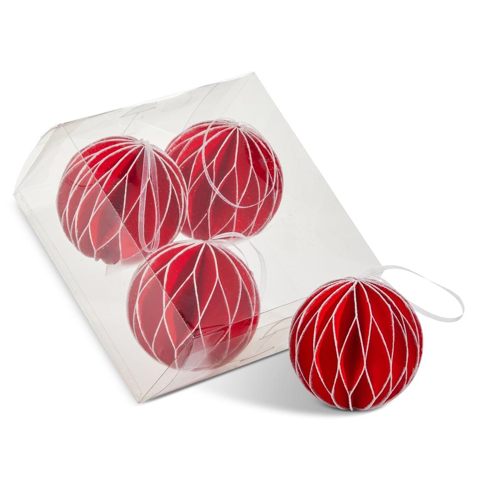 RAZ Imports 3.5" Box of Red with White Glitter Paper Ball Ornaments