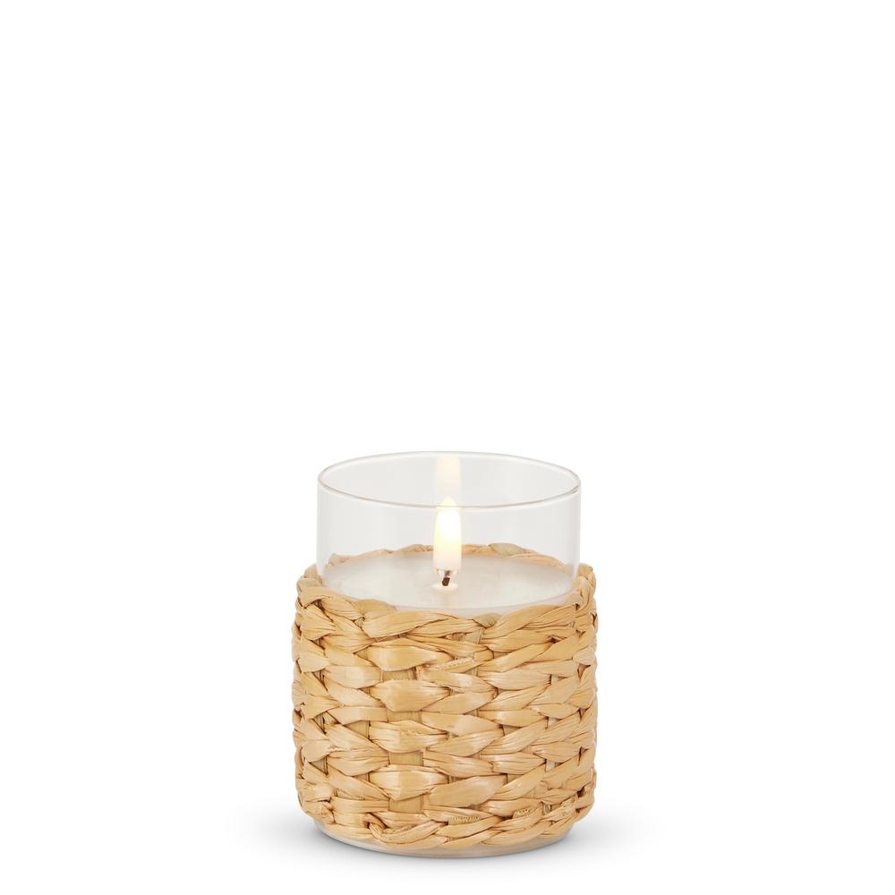 RAZ Imports 3" x 4" Woven Wrap Glass Ivory Pillar Candle
