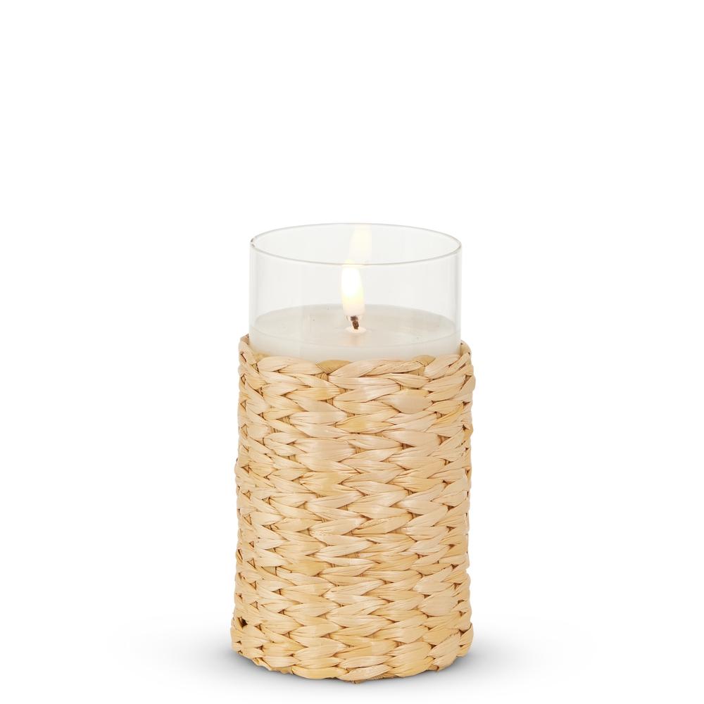 RAZ Imports 3" x 6" Woven Wrap Glass Ivory Pillar Candle