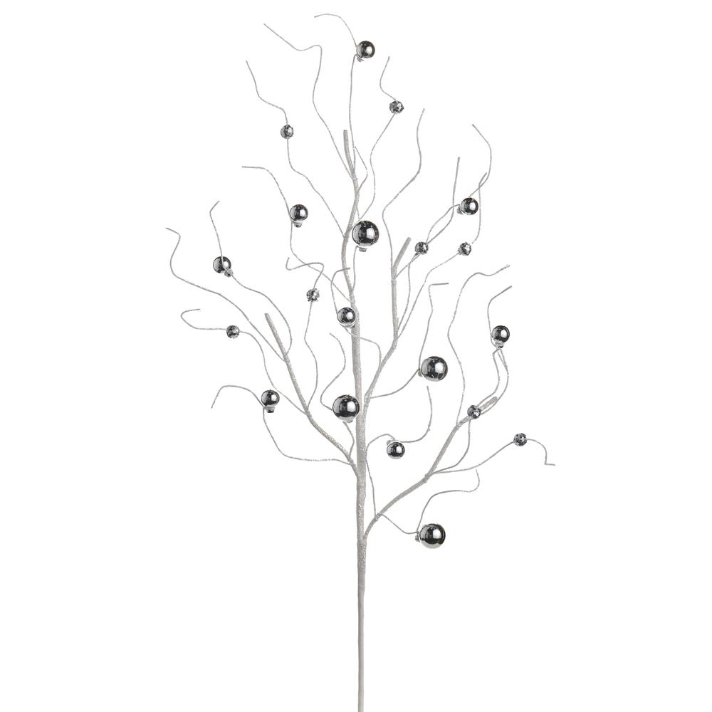 RAZ Imports 35" White Iced Branch with Silver Ornaments