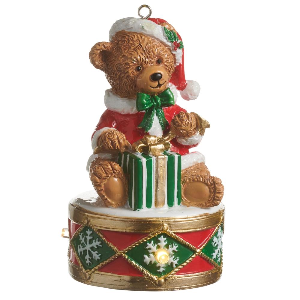 RAZ Imports 4.5" Lighted Teddy Bear on Drum Ornament