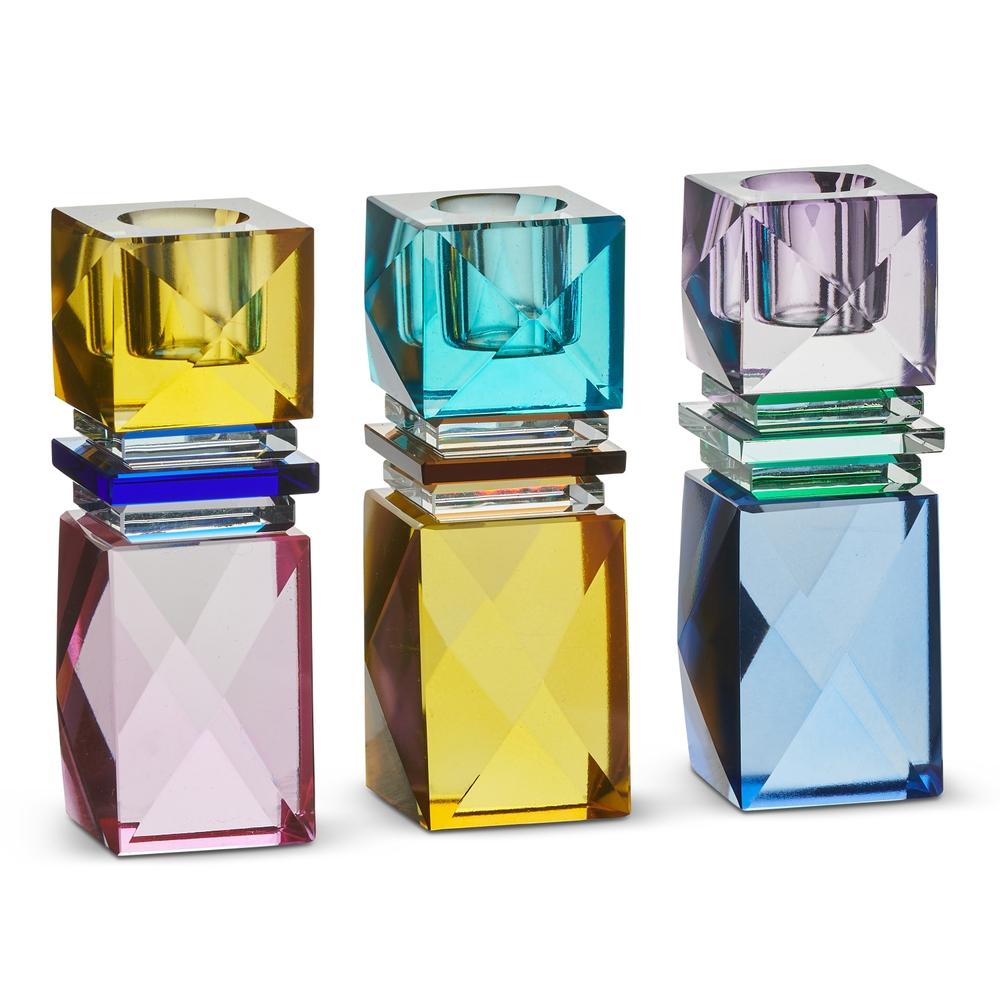 RAZ Imports 4.5" Multicolor Square Cut Crystal Candle Holder