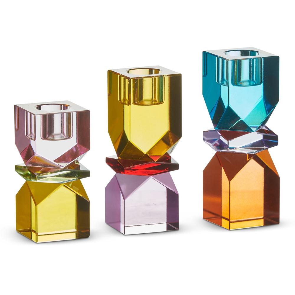 RAZ Imports 4.75" Multicolor Square Cut Crystal Candle Holders