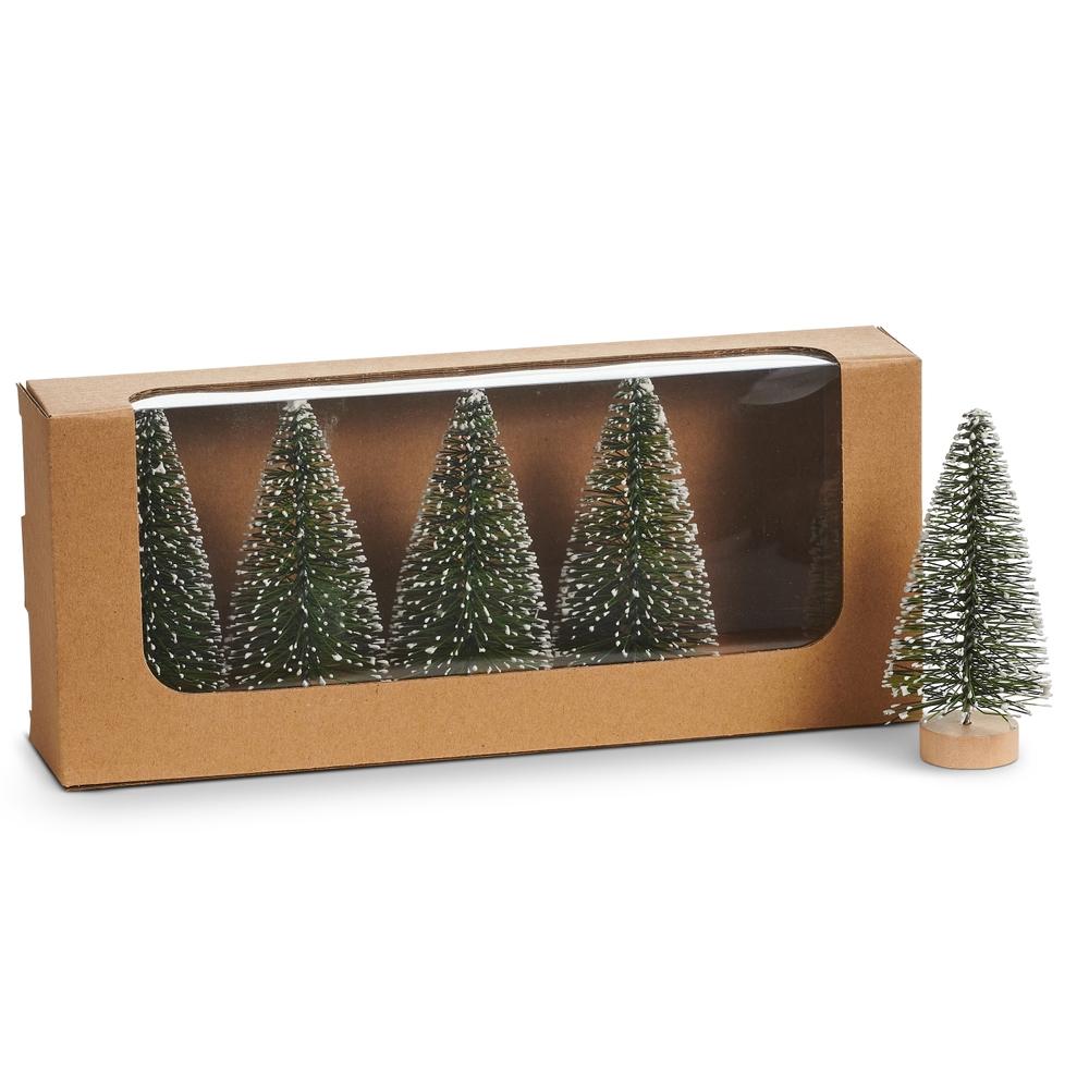 RAZ Imports 4" Box of Snowy Bottle Brush Green Trees