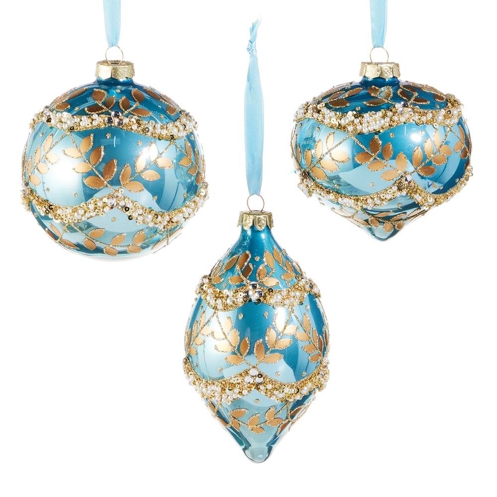 RAZ Imports 4" Gold Leaf Wrapped Blue Iridescent Ornament