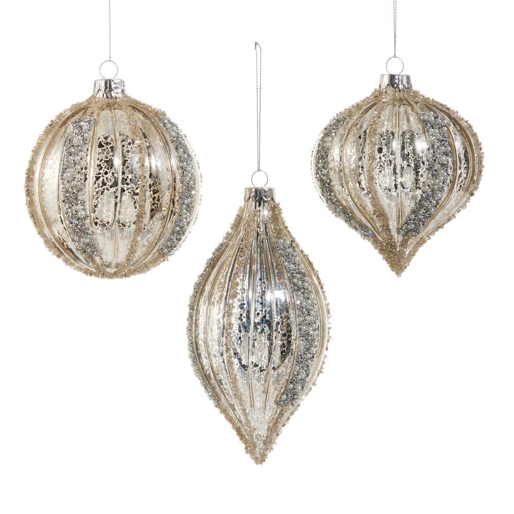 RAZ Imports 4" Mercury Glass Glitter Stripe Ornament