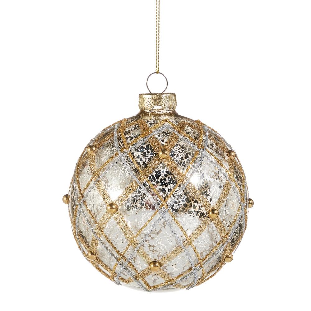 RAZ Imports 4" Silver and Gold Mercury Glass Ball Ornament