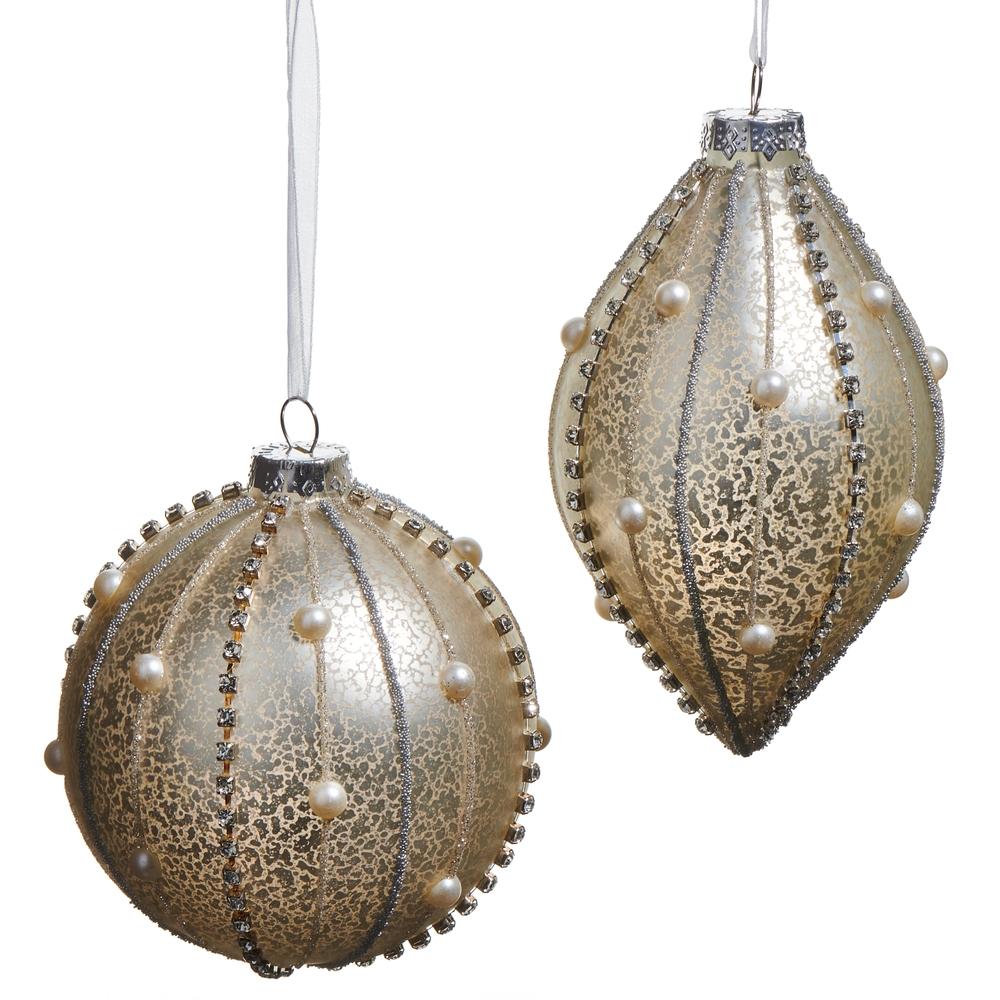 RAZ Imports 4" Silver Mercury Glass And Peal Ornament