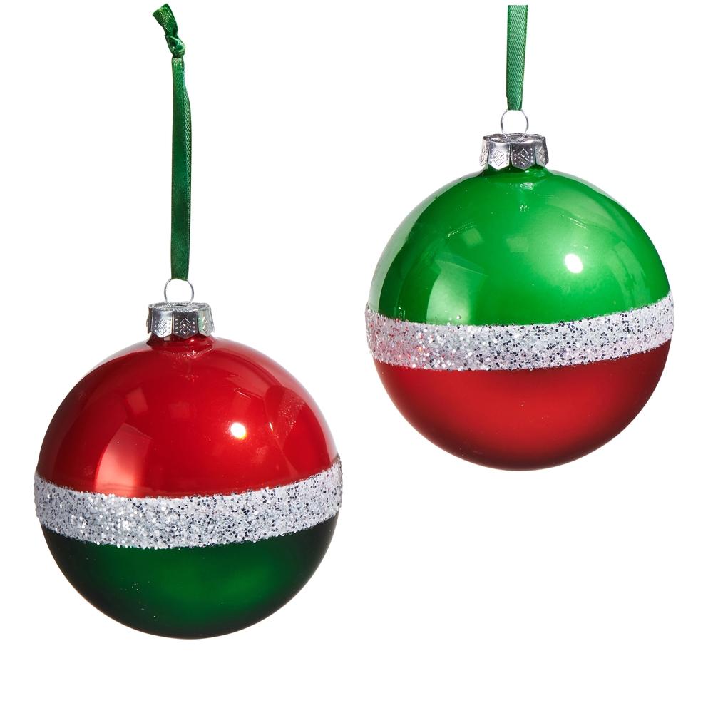 RAZ Imports 4" Traditional Glittered Stripe Ball Ornament
