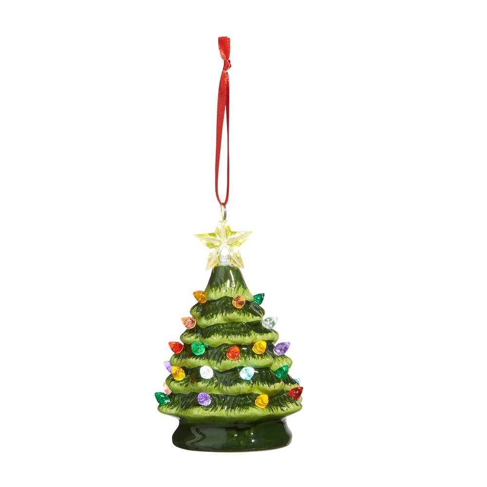 RAZ Imports 5.25" Vintage Green Lighted Tree Ornament