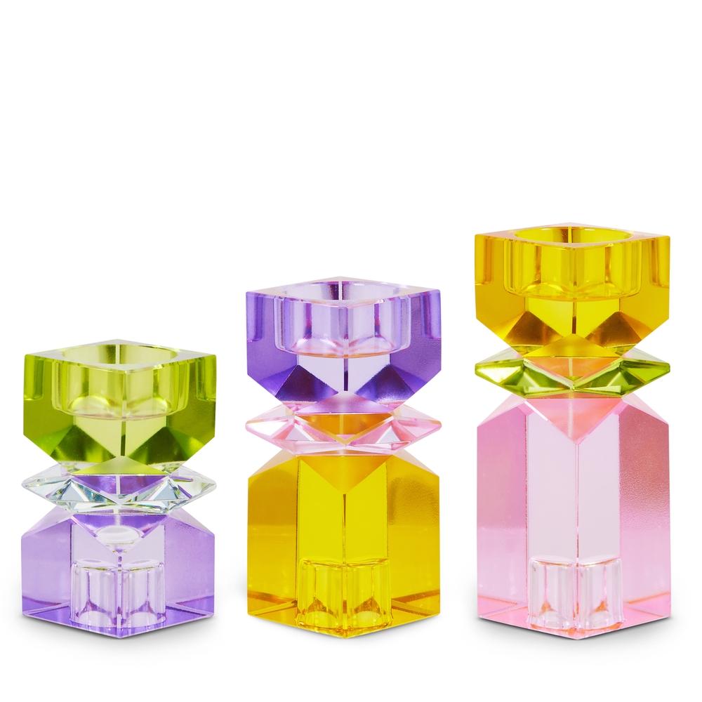 RAZ Imports 5.5" Multicolor Square Cut Crystal Candle Holders