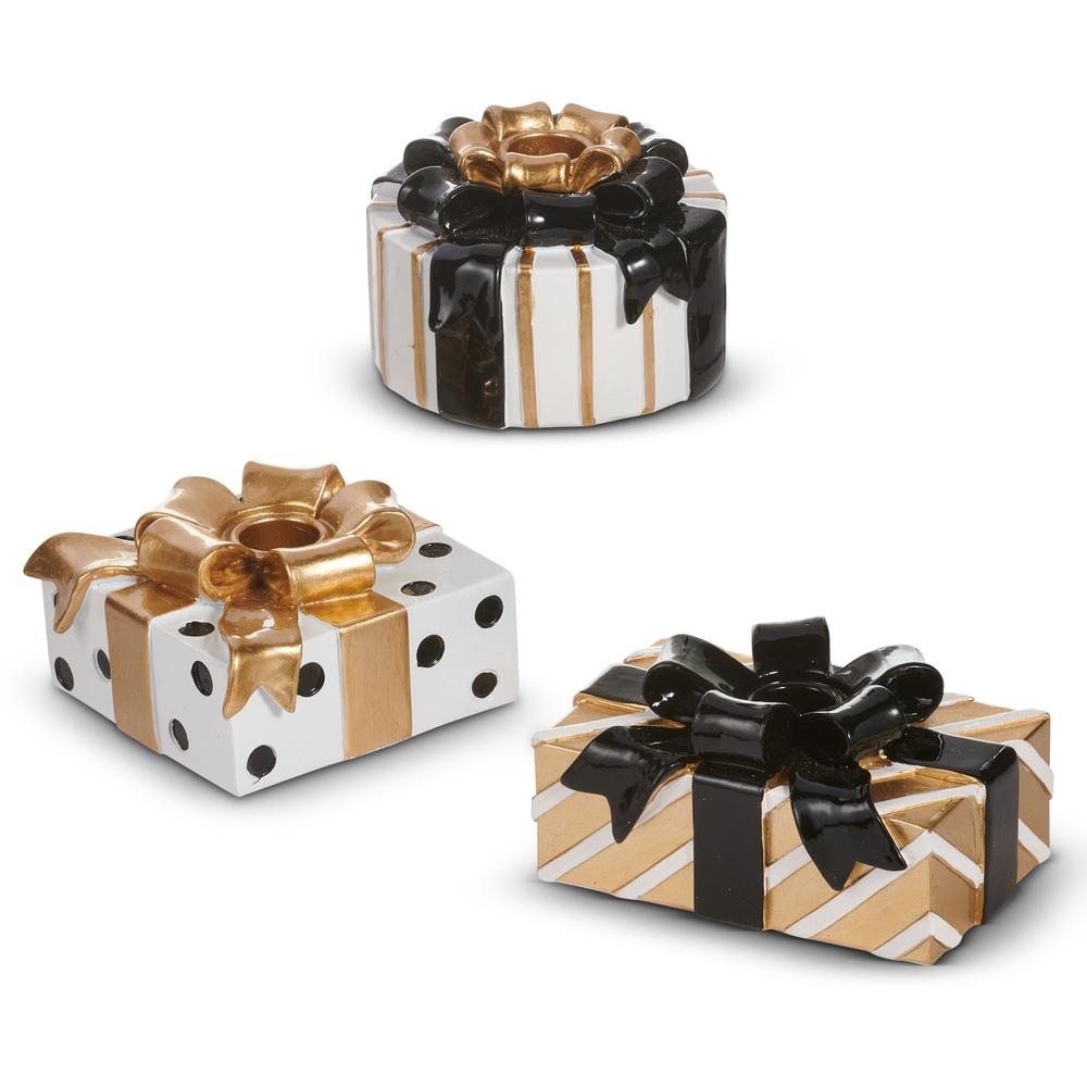 RAZ Imports 5" Black and Gold Present Candle Holders