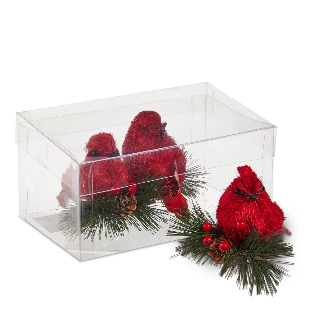RAZ Imports 5" Box of Cardinal on Greenery Ornaments