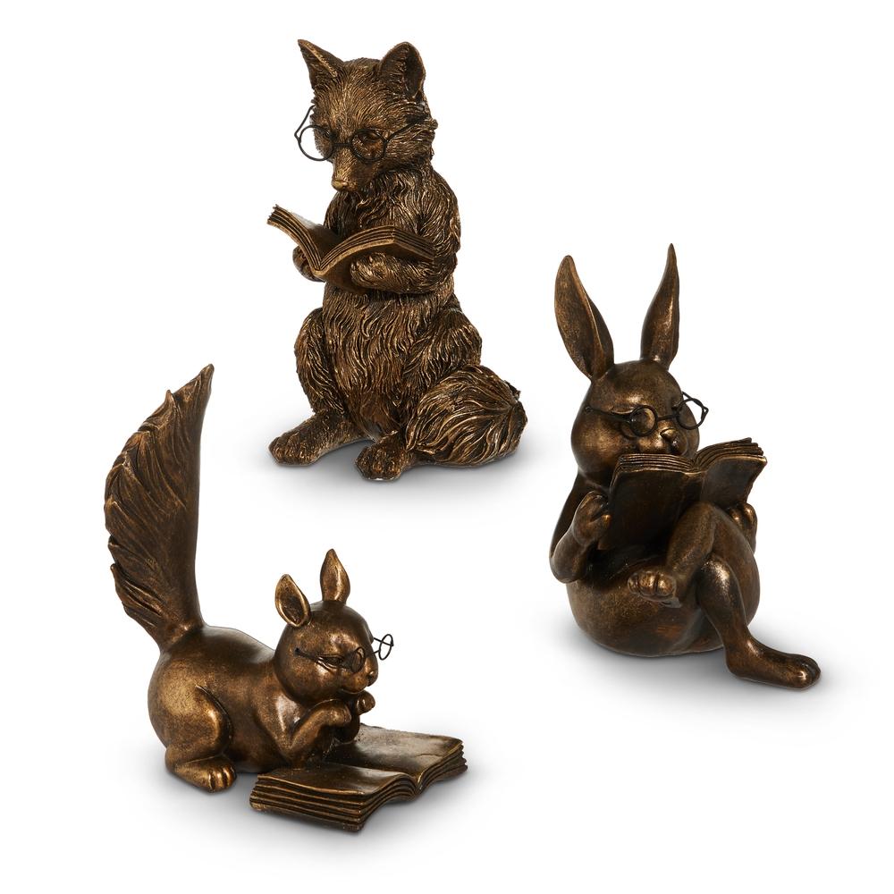 RAZ Imports 6.25" Antique Gold Reading Forest Friends