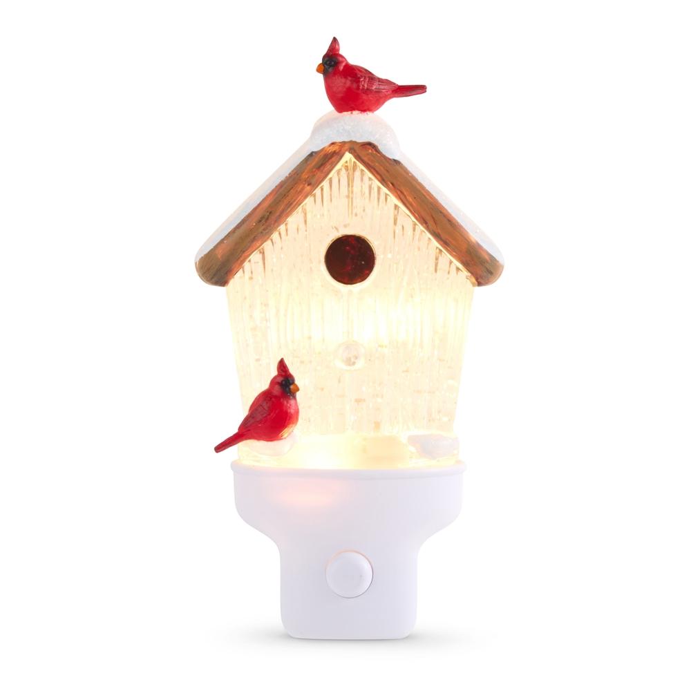 RAZ Imports 6.5" Swirling Glitter Birdhouse with Cardinal Night Light
