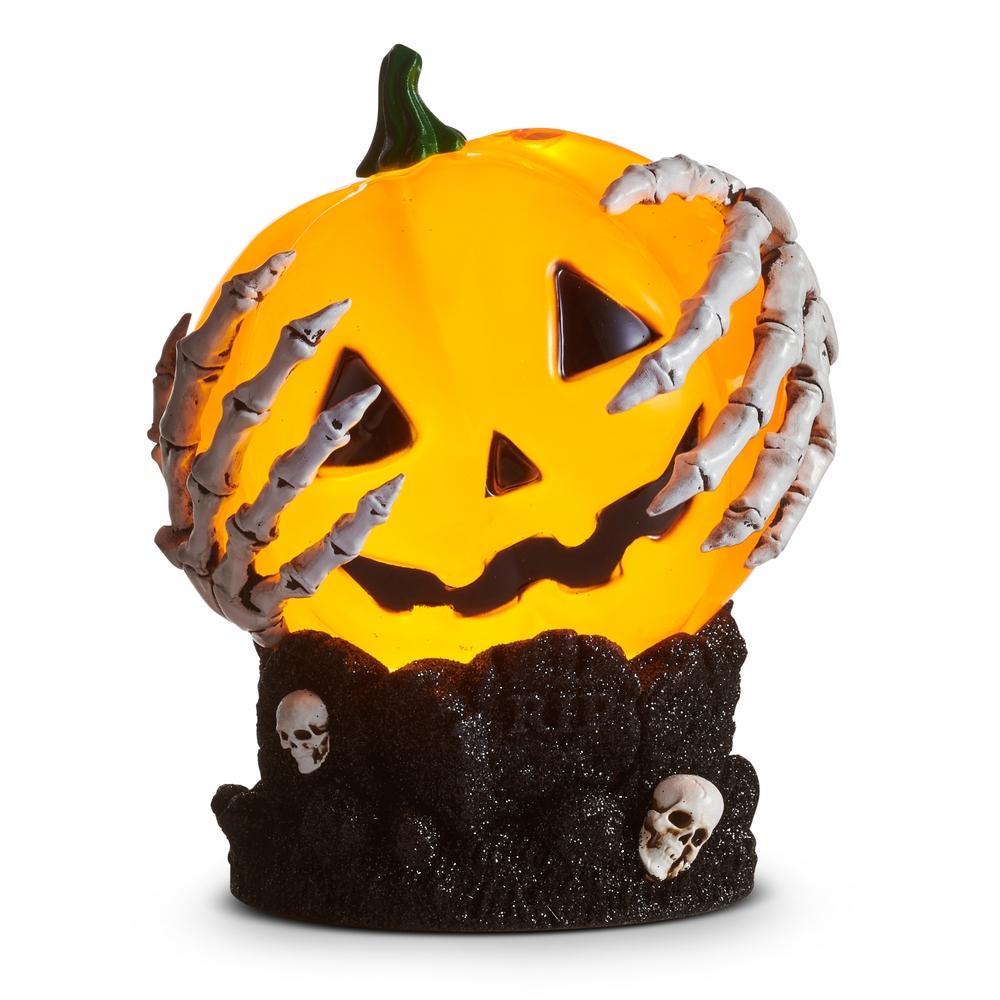 RAZ Imports 6.75" Lighted Skeleton H and s with Swirling Glitter Jack o' Lantern