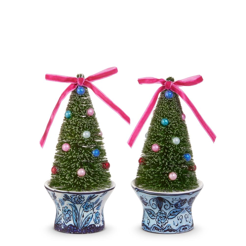 RAZ Imports 6" Bottle Brush Trees in Chinoiserie Pot Ornament
