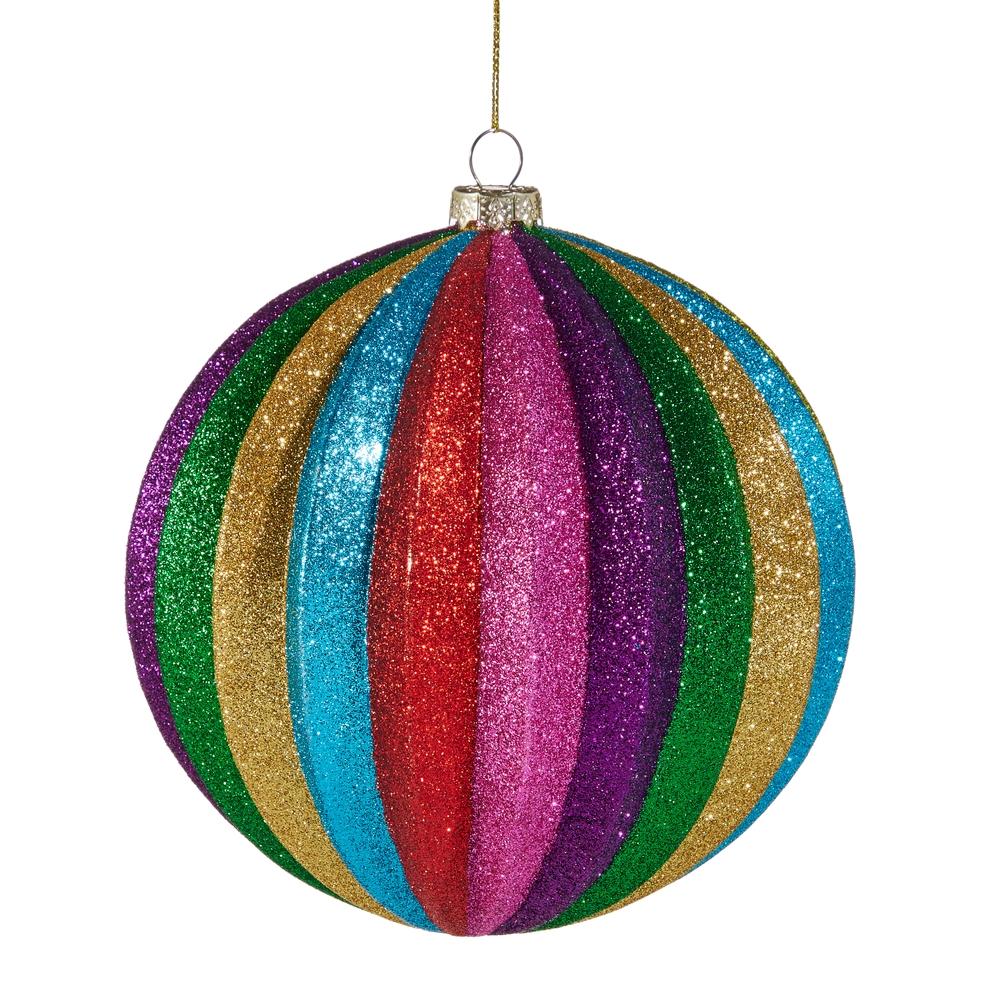 RAZ Imports 6" Multicolor Stripe Glitter Ball Ornament