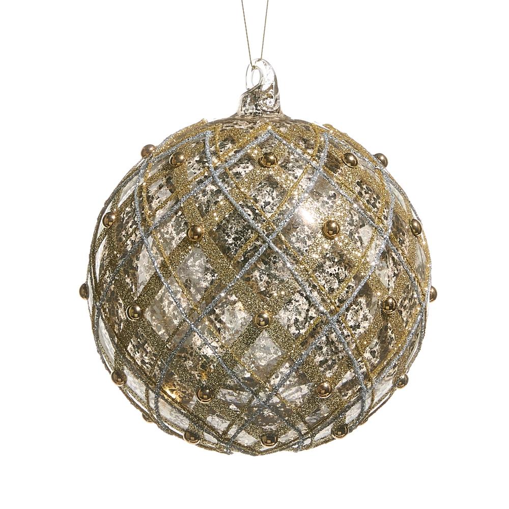 RAZ Imports 6" Silver and Gold Mercury Glass Ball Ornament