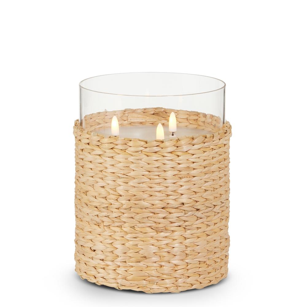 RAZ Imports 6" x 10" Woven Wrap Glass Ivory Pillar Candle