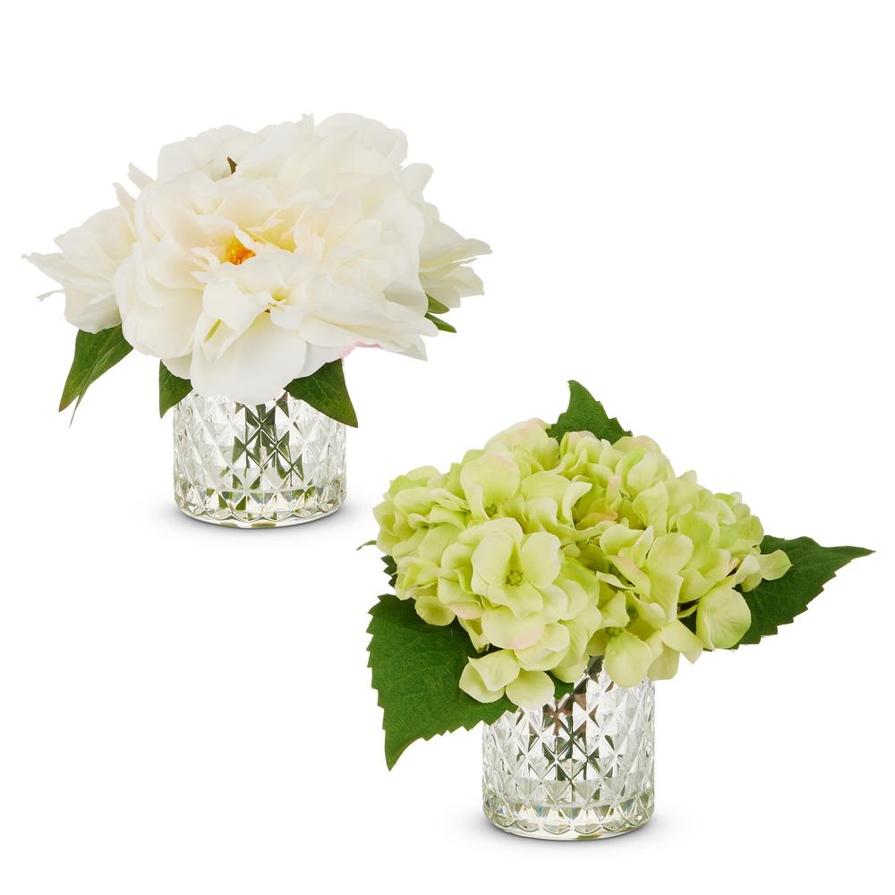 RAZ Imports 7" Hydrangea and White Peony Arrangement
