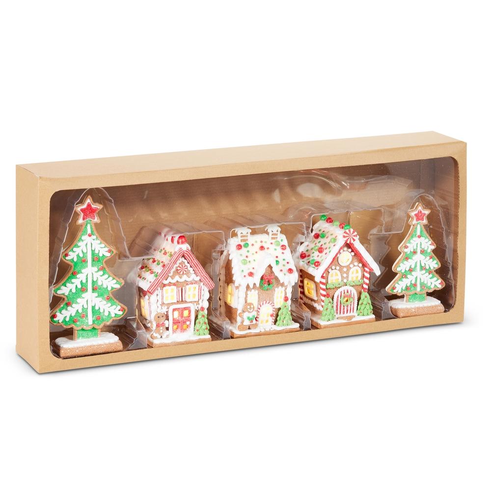 RAZ Imports 8.25" Box of Lighted Gingerbread Houses and Trees