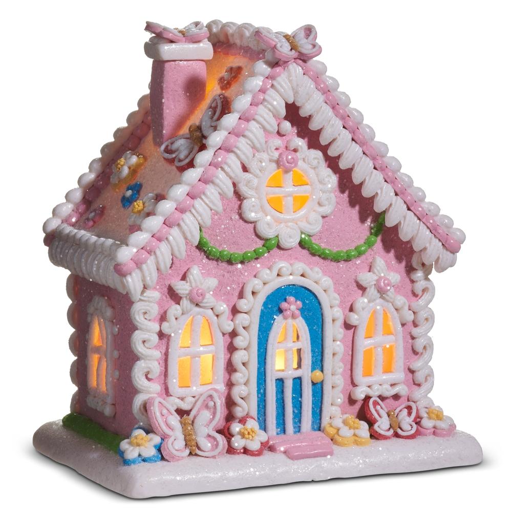 RAZ Imports 8.5" Lighted Flutter and Petal Gingerbread Cottage
