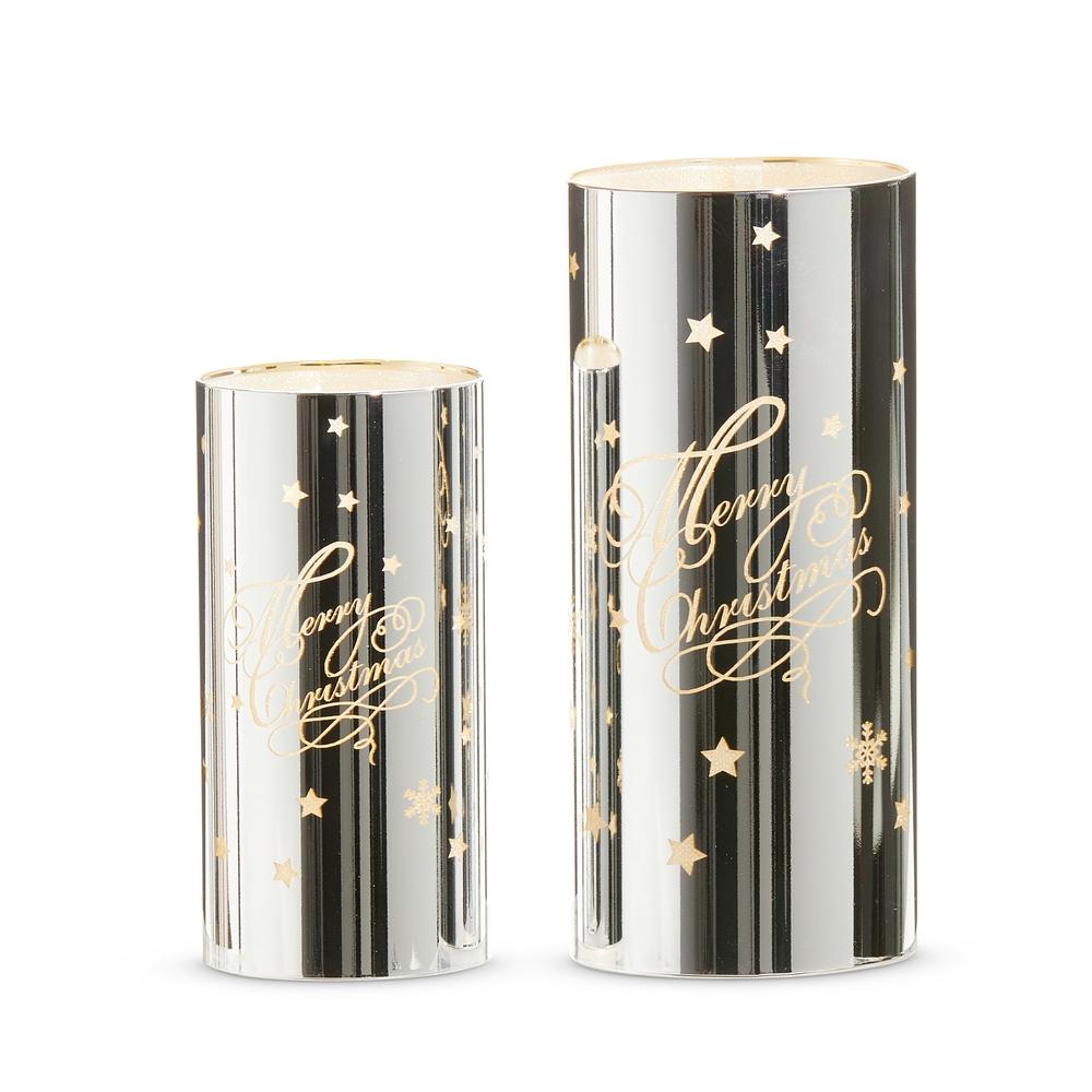 RAZ Imports 8" Lighted Silver and White Merry Christmas Lanterns