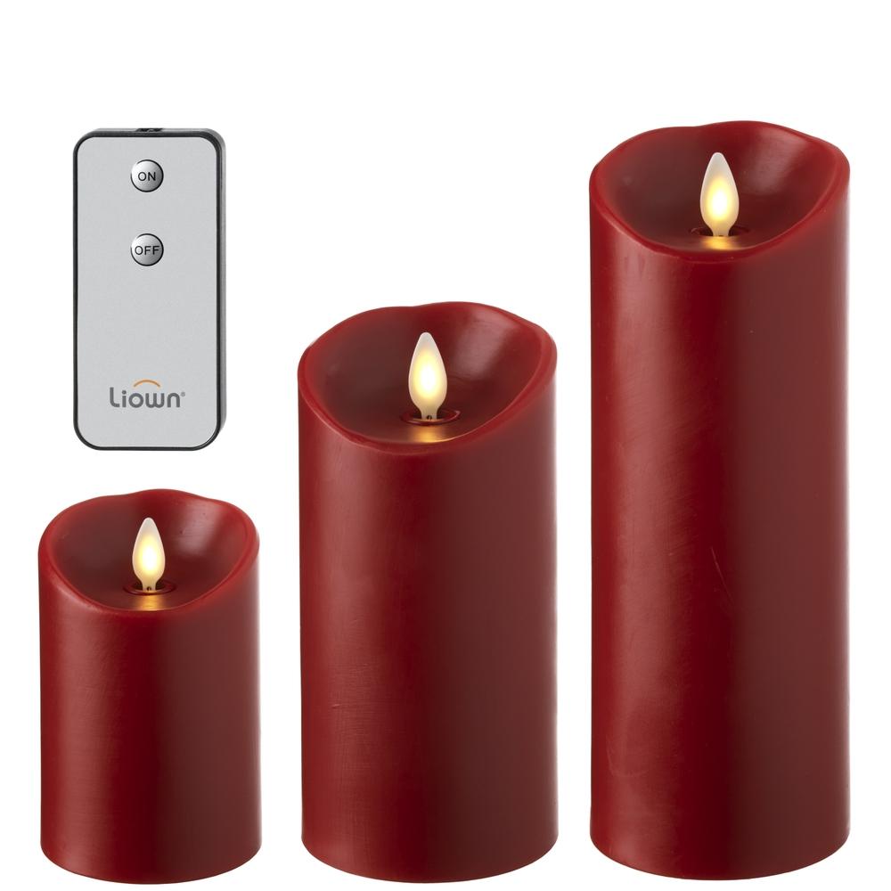 RAZ Imports 8" Push Flame Red Pillar Candles With Remote Set/3