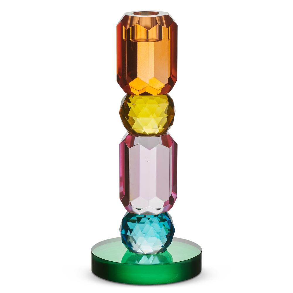 RAZ Imports 9.25" Multicolor Square Cut Crystal Candle Holder