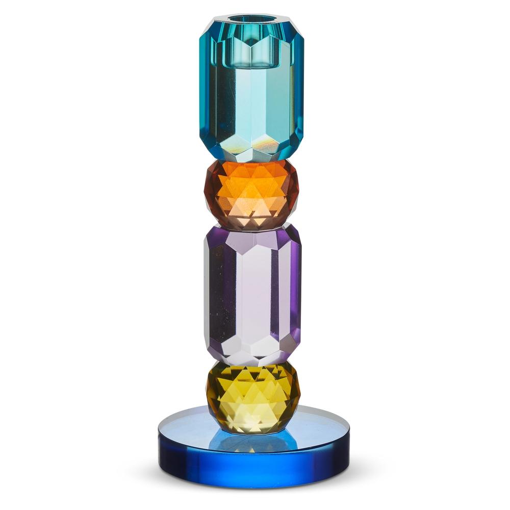 RAZ Imports 9.25" Multicolor Square Cut Crystal Candle Holder