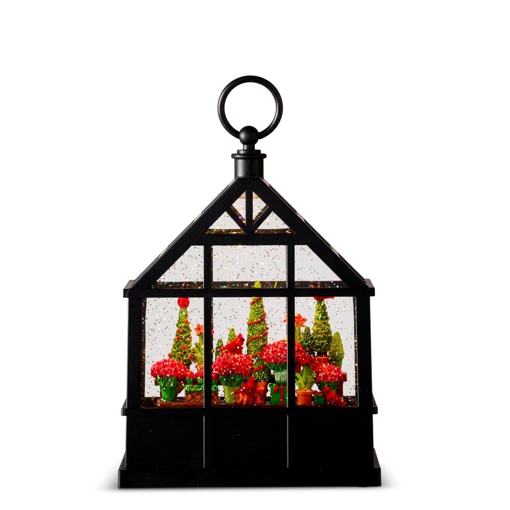 RAZ Imports 9.5" Christmas Flowers and Cardinals Lighted Water Greenhouse