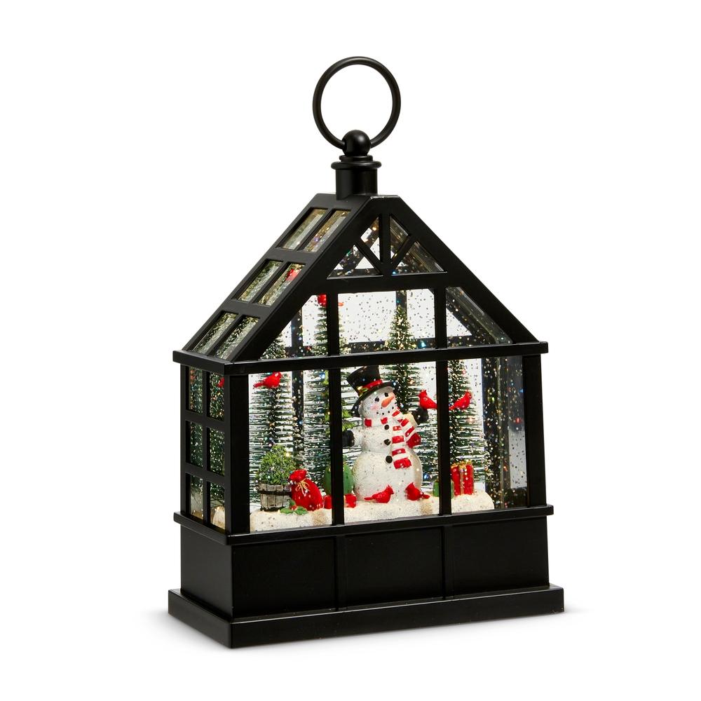 RAZ Imports 9.5" Snowman and Cardinal Lighted Water Greenhouse