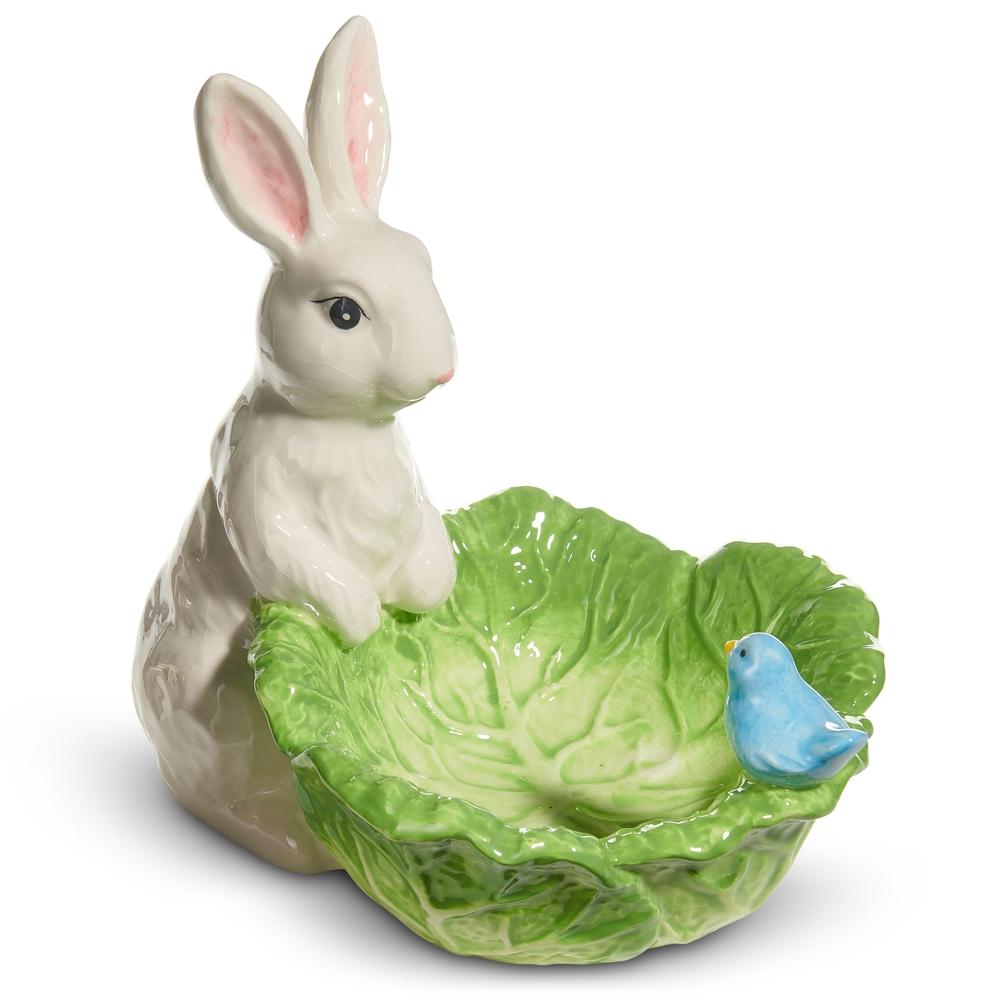 RAZ Imports 9" Green Cabbage Bowl with Bunny and Bird