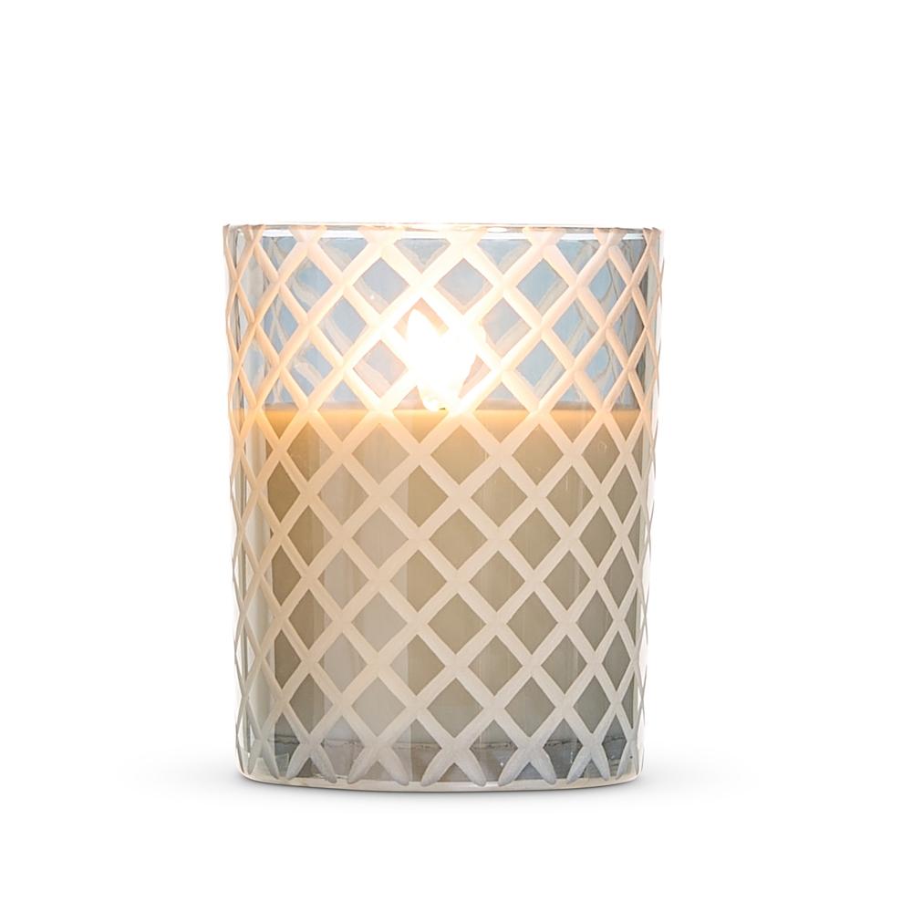 RAZ Imports *DC* 4" X 5" Smoke Grey Glass Etched Candle