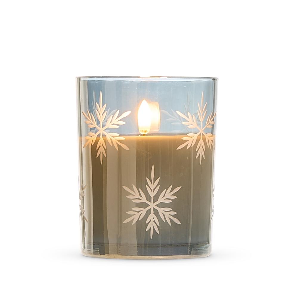 RAZ Imports *DC* 4" X 5" Smoke Grey Glass Snowflake Candle