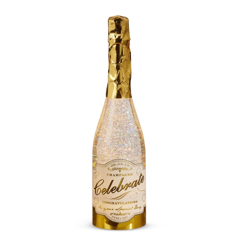 RAZ Imports EC 12.5" Lighted Champagne Bottle with Swirling Glitter