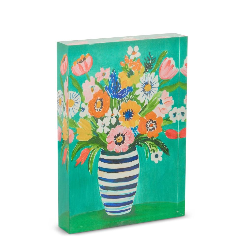 RAZ Imports 10.25" Blooms and Stripes Acrylic Block