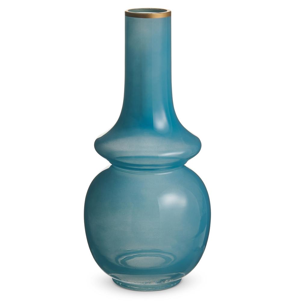 RAZ Imports 10.5" Cadet Blue Bud Vase with Gold Rim