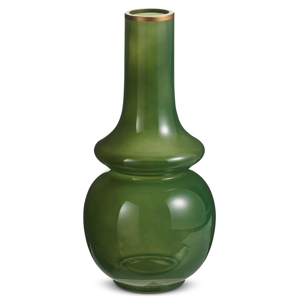 RAZ Imports 10.5" Green Bud Vase with Gold Rim