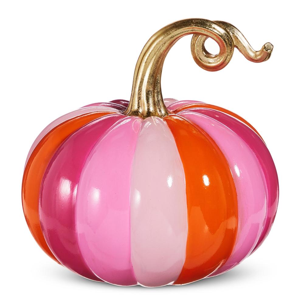 RAZ Imports 10.5" Pink and Orange Stripe Pumpkin
