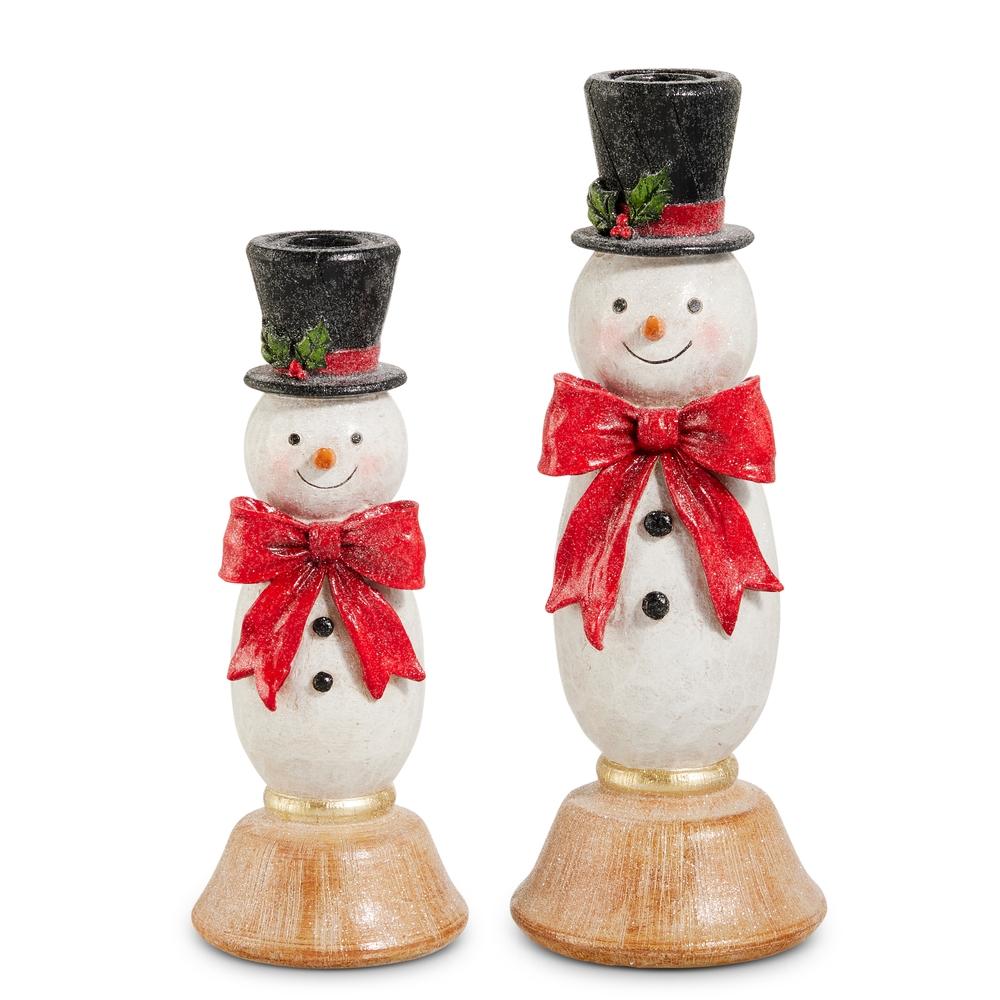 RAZ Imports 10.5" Snowman with Bows Candlesticks