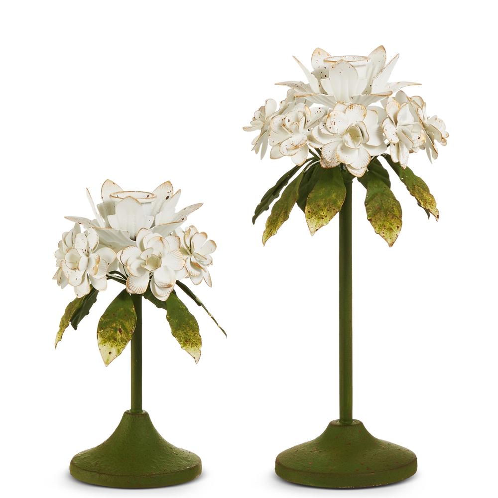RAZ Imports 10.5" White Floral Candlesticks
