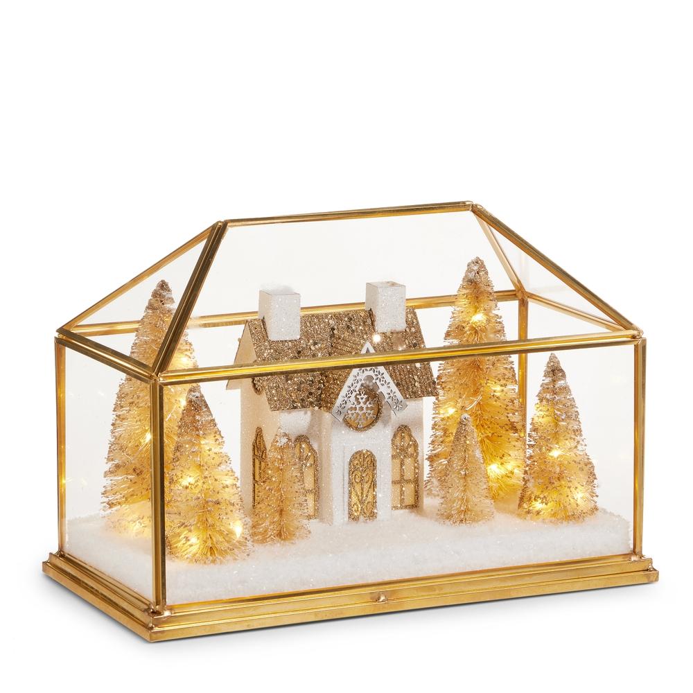 RAZ Imports 10.75" Lighted Gold House Terrarium
