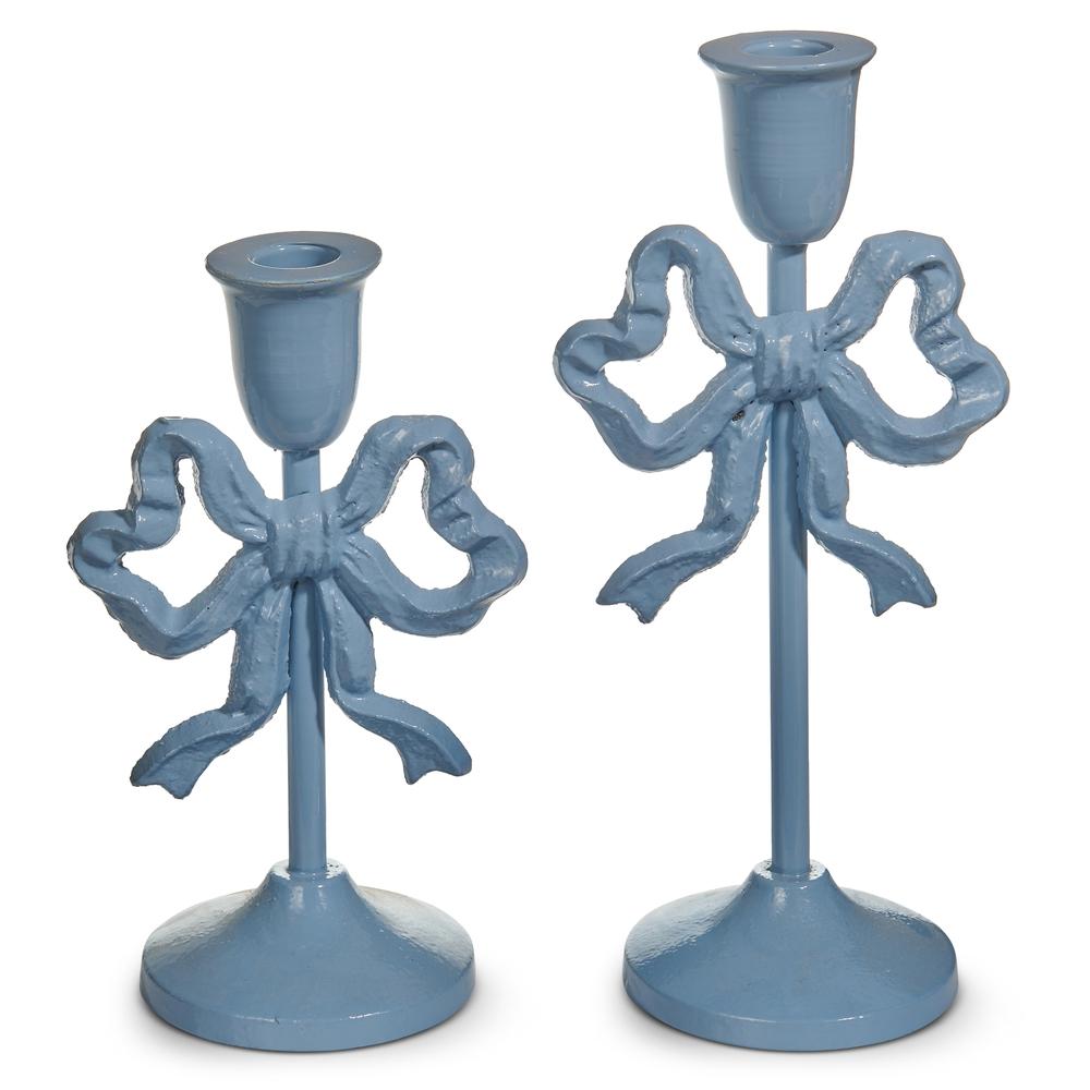 RAZ Imports 10" Blue Bow Candlesticks