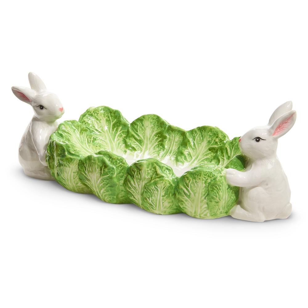 RAZ Imports 10" Green Cabbage Tray with Bunnies