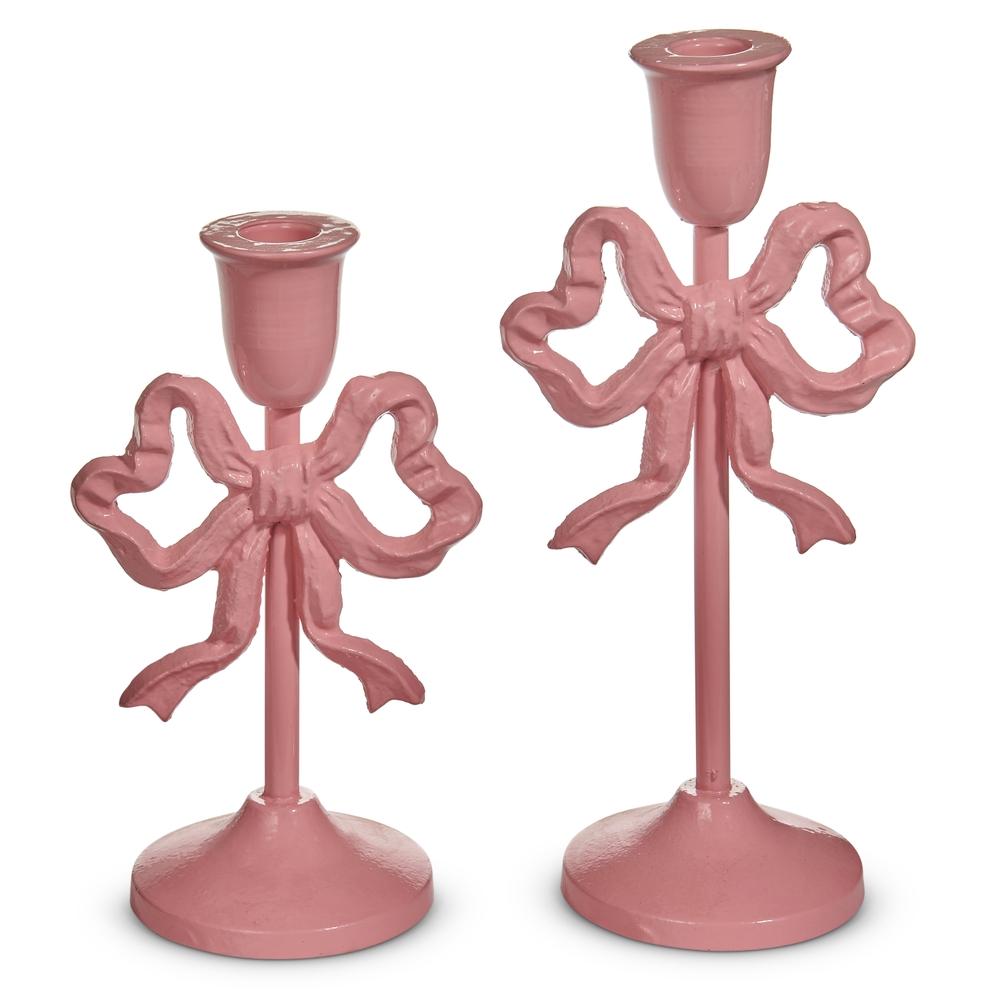 RAZ Imports 10" Pink Bow Candlesticks