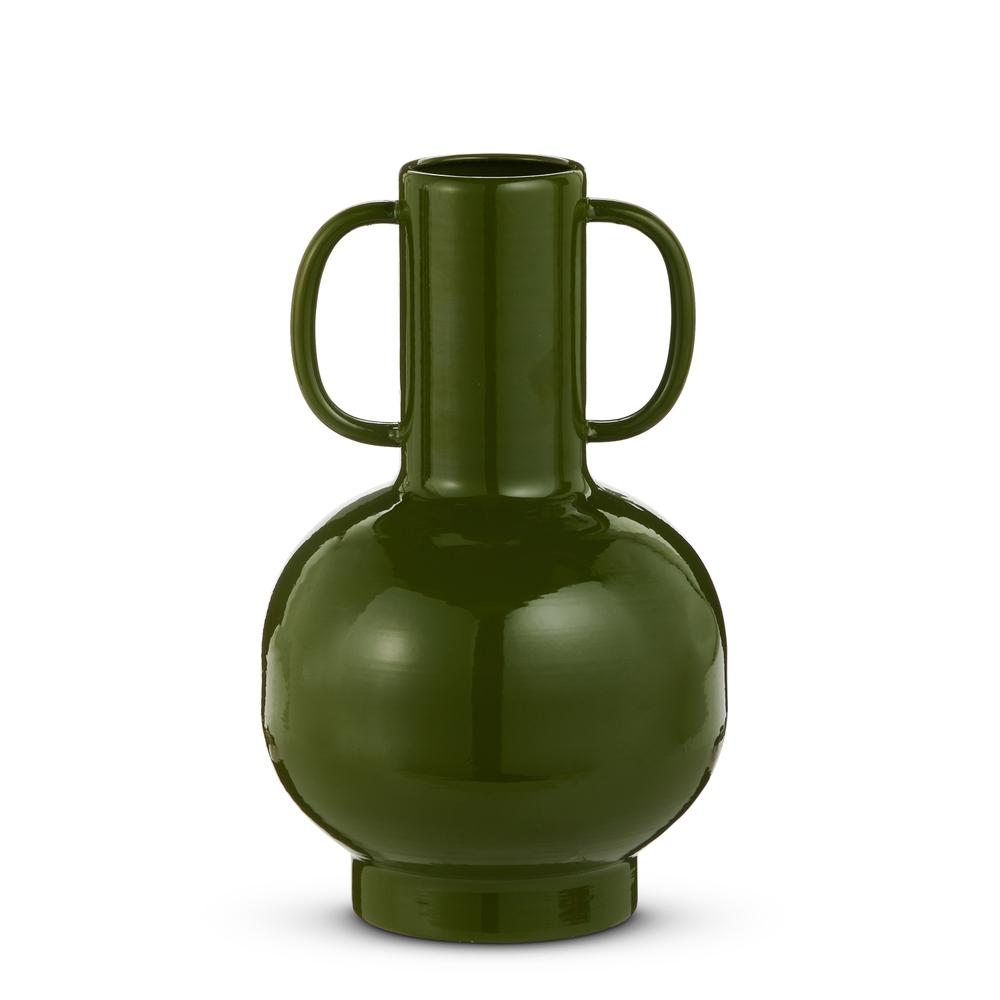 RAZ Imports 11.5" Double Handle Dark Green Vase