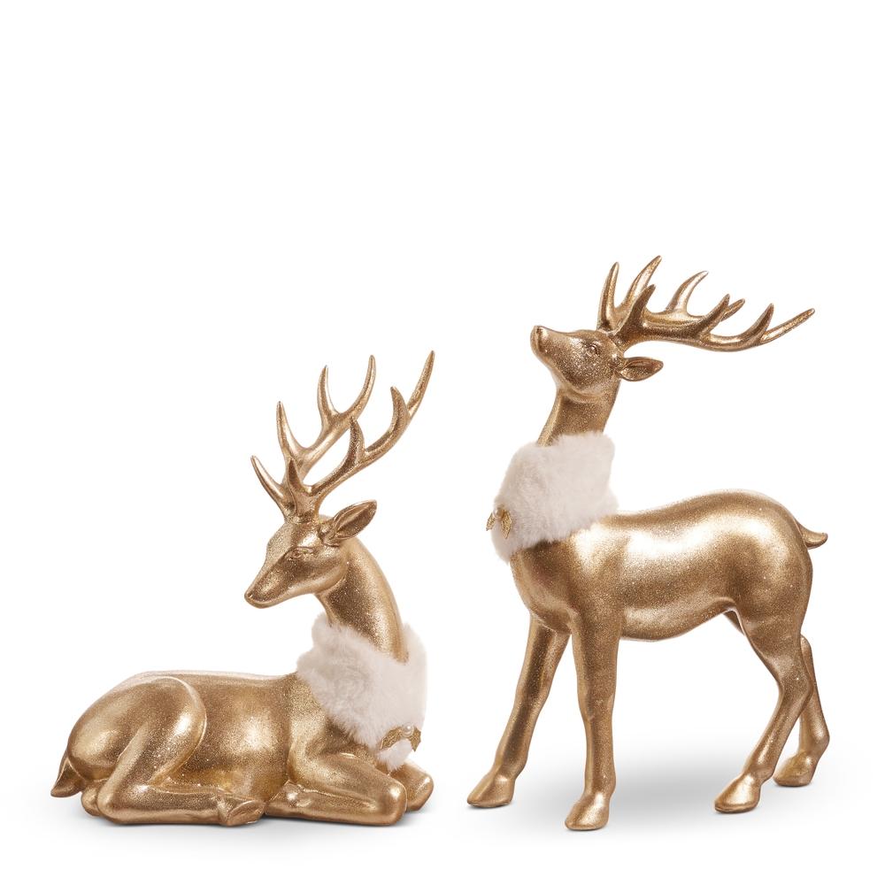 RAZ Imports 11.5" Gold Deer with Fur Collar