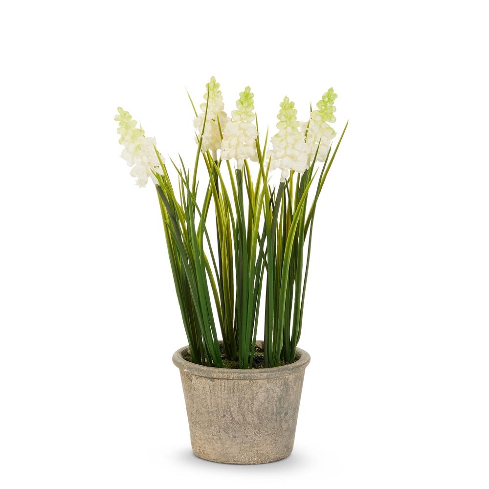 RAZ Imports 11.5" Potted White Grape Hyacinth